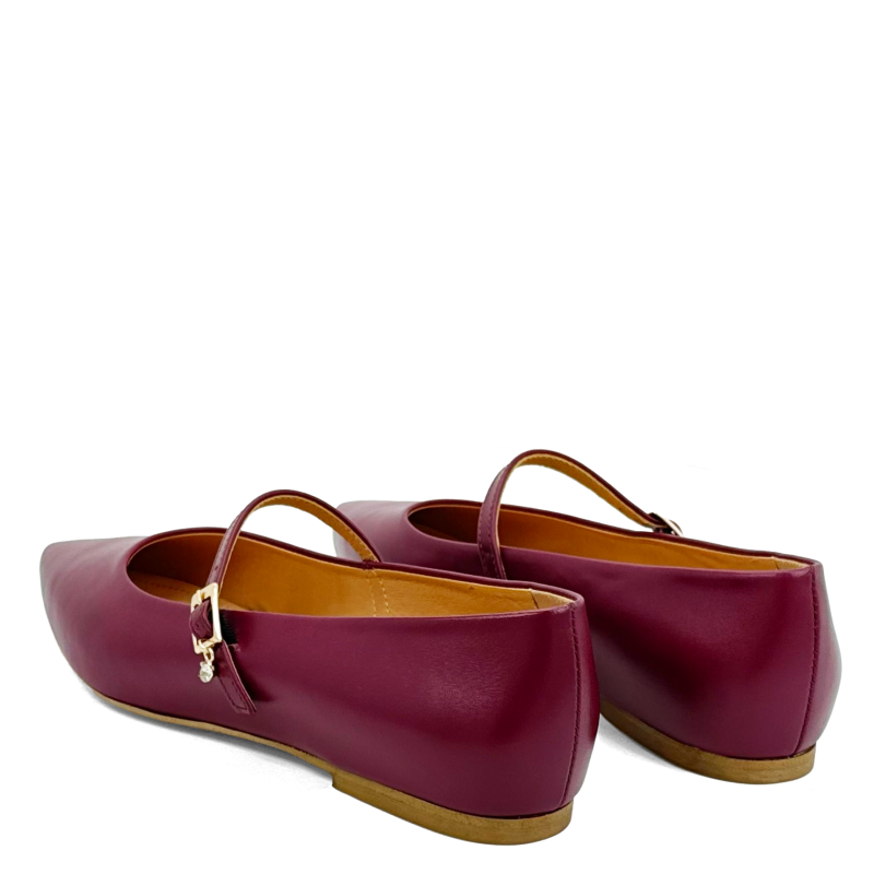 Bordowe licowe skórzane baleriny 4
