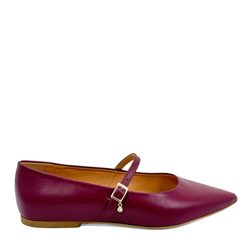 Bordowe licowe skórzane baleriny 2