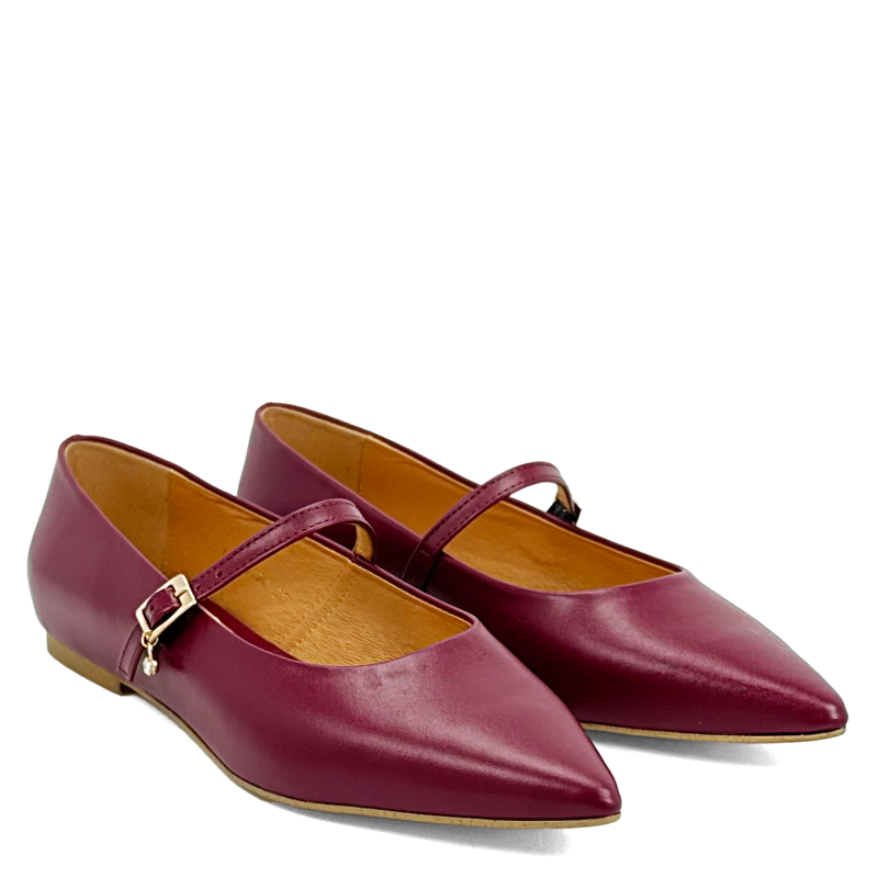 Bordowe licowe skórzane baleriny 3