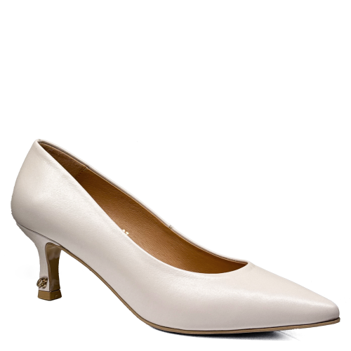 Beżowe skórzane szpilki na niskim obcasie kaczuszka Baldaccini 20165-82