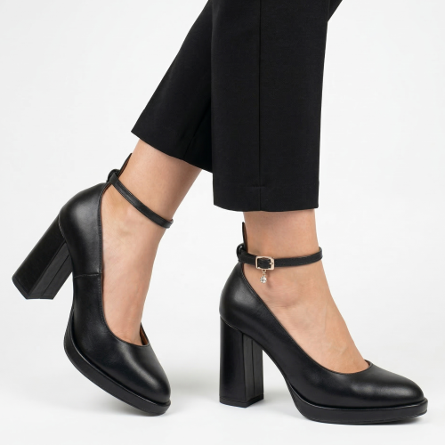 Czarne skórzane czółenka na platformie Baldaccini 20720