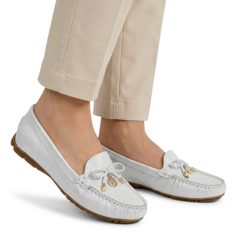 Srebrno -Białe mokasyny skóra naturalna Baldaccini 5