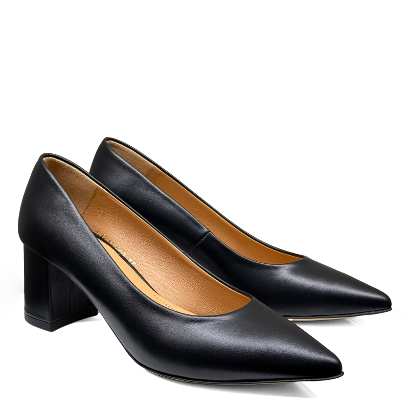 Czarne skórzane czółenka na niskim słupku Baldaccini 4