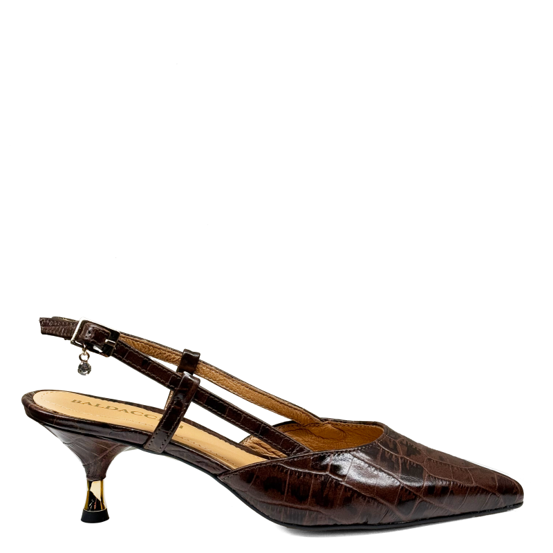 Brązowe czółenka na niskim obcasie slingback 2