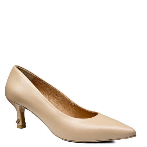 Beżowe skórzane szpilki na niskim obcasie kaczuszka Baldaccini 20165-102