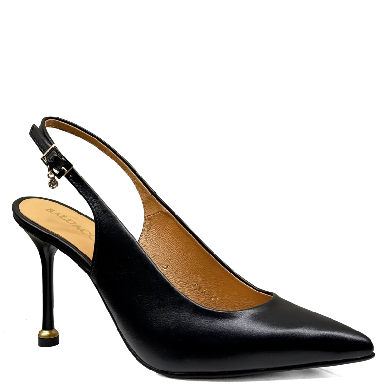 Czarne skórzane szpilki z odkrytą piętą Baldaccini 2