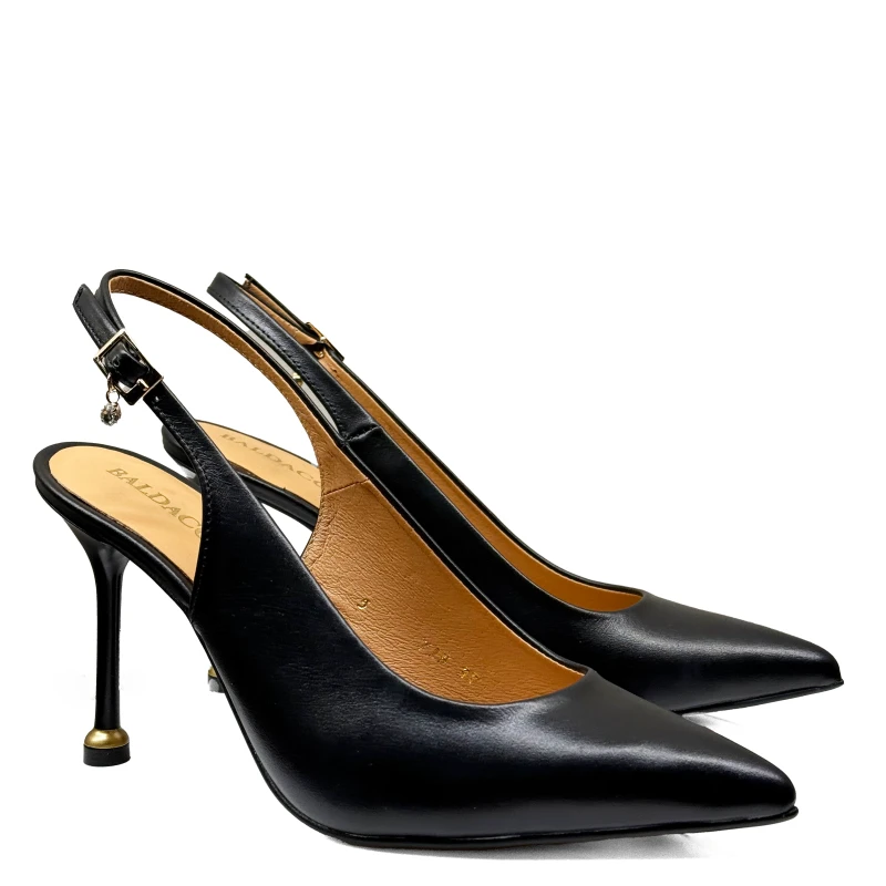 Czarne skórzane szpilki z odkrytą piętą Baldaccini  4