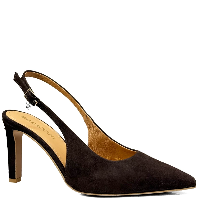 Czekoladowe zamszowe czółenka z odkrytą piętą Baldaccini 1