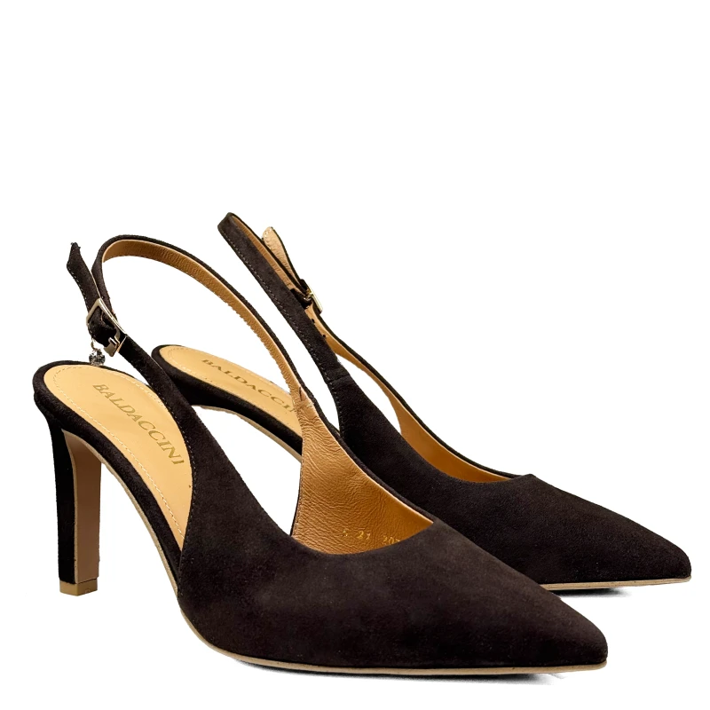 Czekoladowe zamszowe czółenka z odkrytą piętą Baldaccini 4