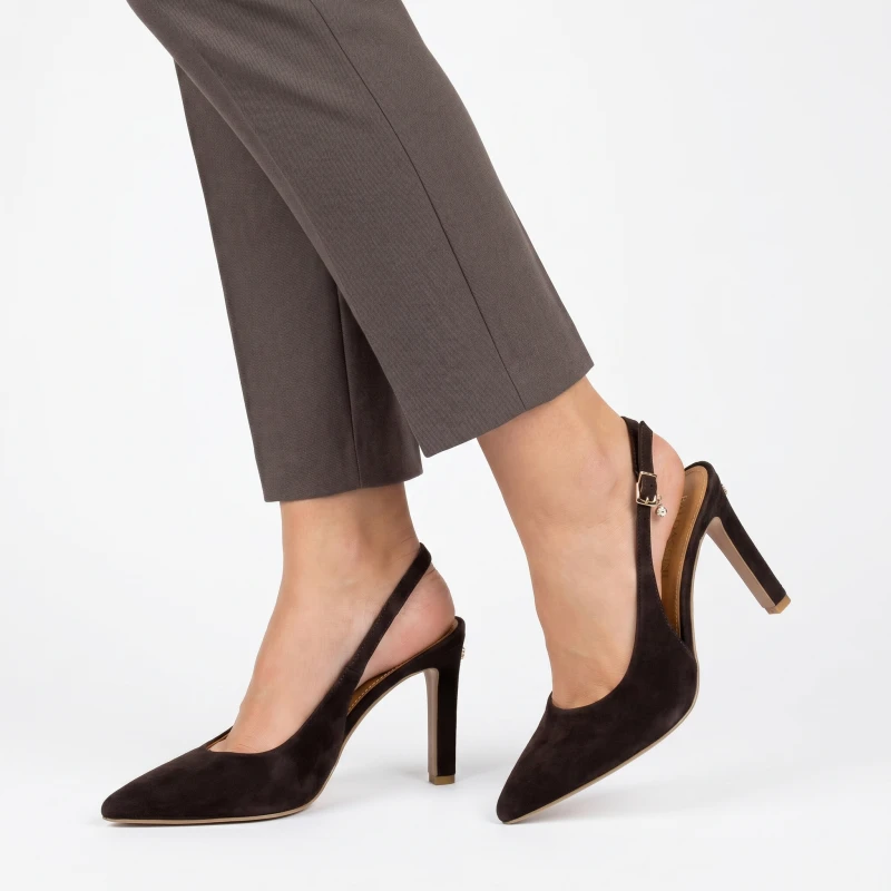 Czekoladowe zamszowe czółenka z odkrytą piętą Baldaccini 2