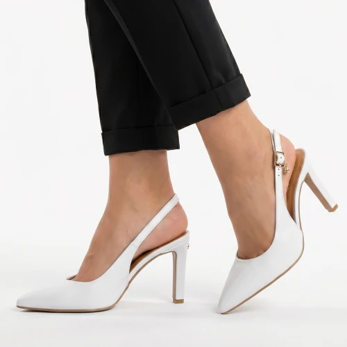 Białe skórzane czółenka z odkrytą piętą Baldaccini 20710 -62 śnieżna biel