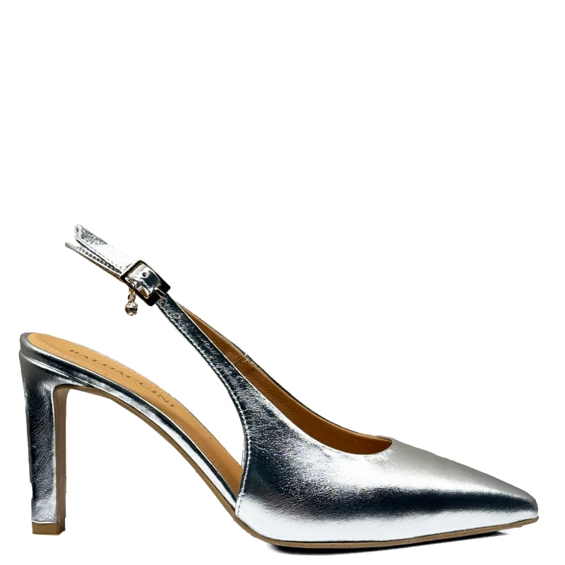 Srebrne skórzane czółenka z odkrytą piętą Baldaccini 20710 3