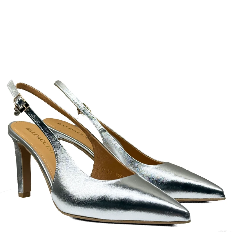 Srebrne skórzane czółenka z odkrytą piętą Baldaccini 20710 4