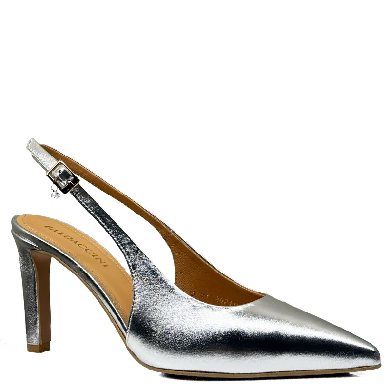 Srebrne skórzane czółenka z odkrytą piętą Baldaccini 207101 1