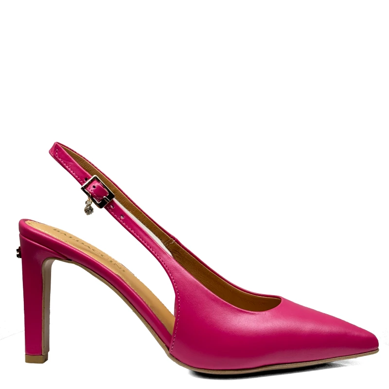 Fuksjowe różowe skórzane czółenka z odkrytą piętą Baldaccini 20710 3