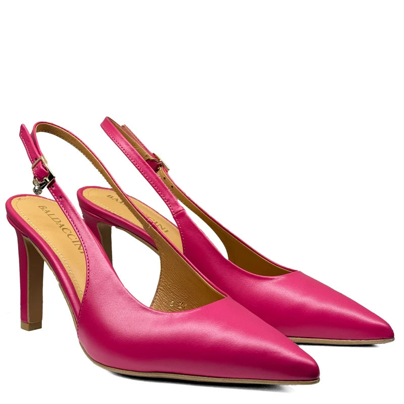 Fuksjowe różowe skórzane czółenka z odkrytą piętą Baldaccini 20710 4
