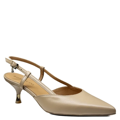 Biszkoptowe skórzane czółenka na niskim obcasie slingback  20735-89