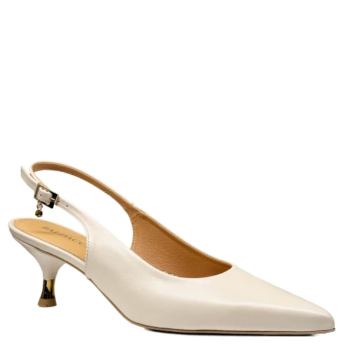 Beżowe skórzane czółenka na niskim obcasie slingback  20765-22