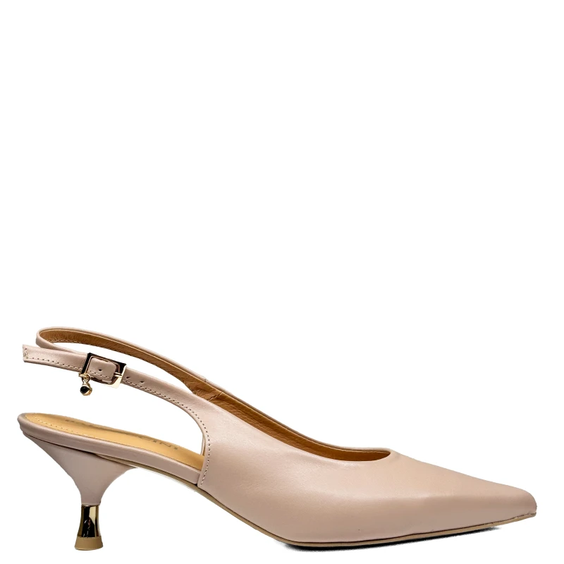 Beżowe cieliste skórzane czółenka na niskim obcasie slingback2