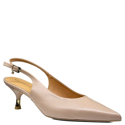 Beżowe cieliste skórzane czółenka na niskim obcasie slingback  20765-79