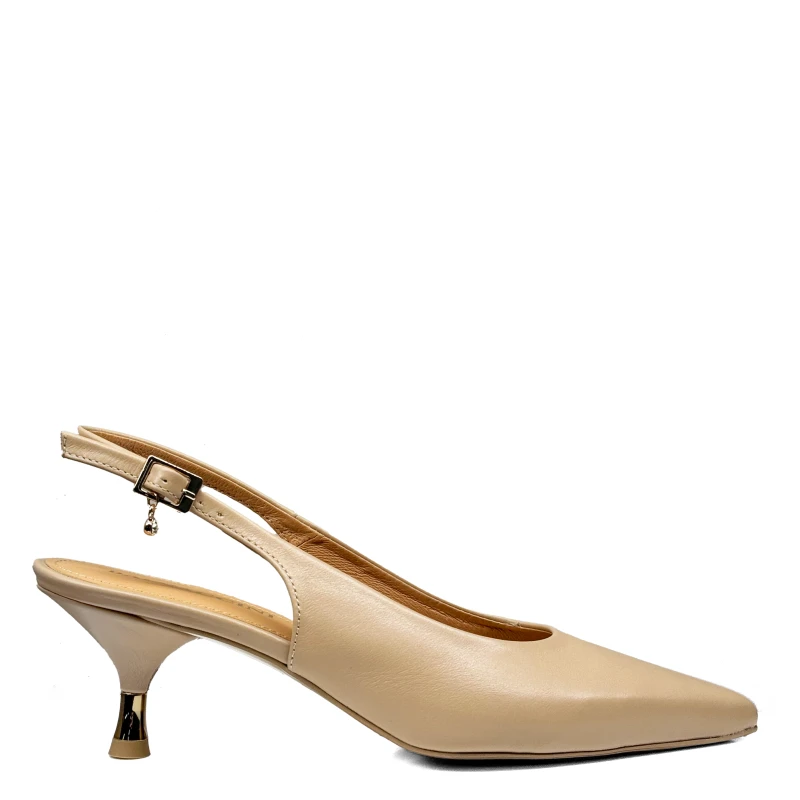 Beżowe biszkoptowe skórzane czółenka na niskim obcasie slingback2