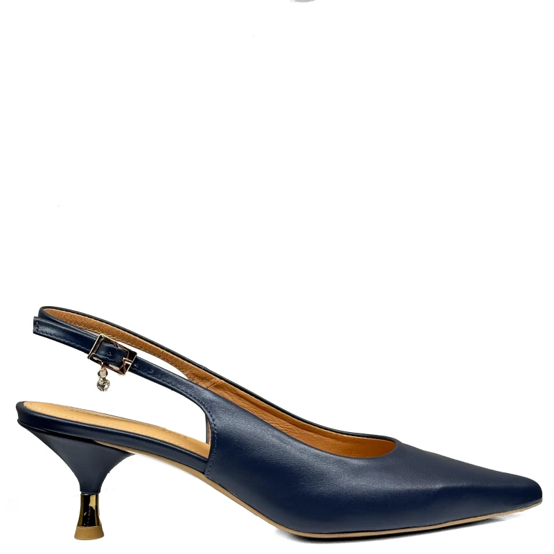 Granatowe czółenka na niskim obcasie slingback 207652