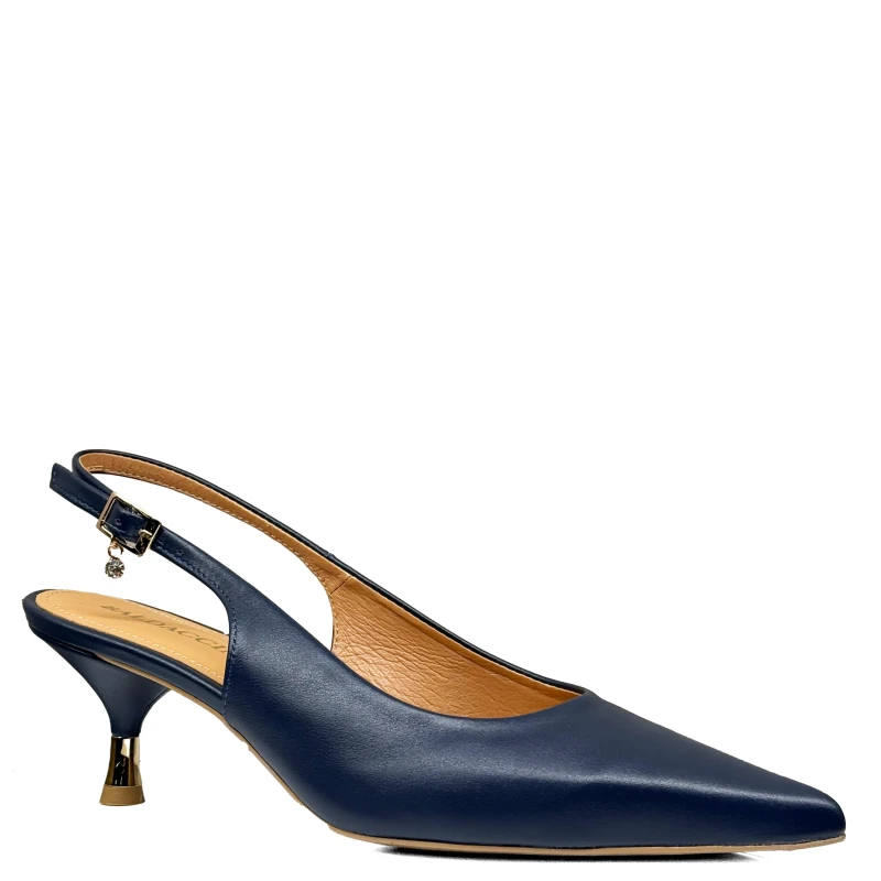 Granatowe czółenka na niskim obcasie slingback 207651
