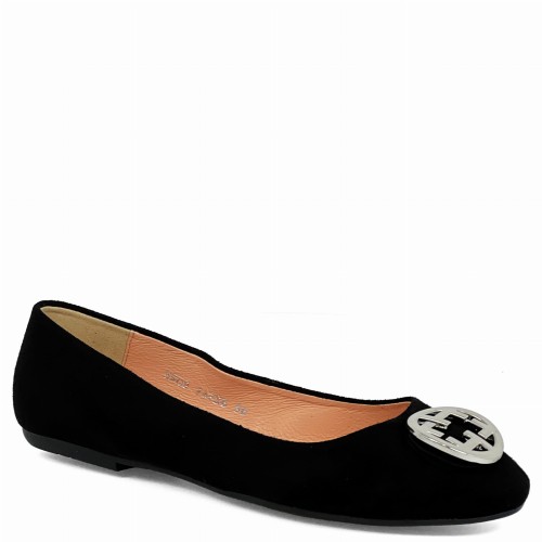 Czarne zamszowe baleriny ze złotą ozdoba 1472600-10 rozmiarówka zaniżona