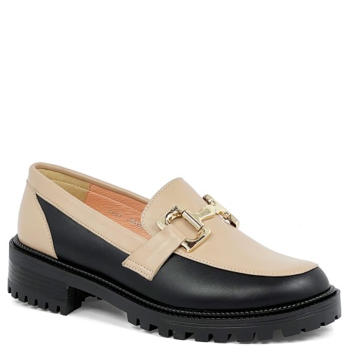 Czarno-beżowe półbuty mokasyny skórzane Baldaccini 1916000-04