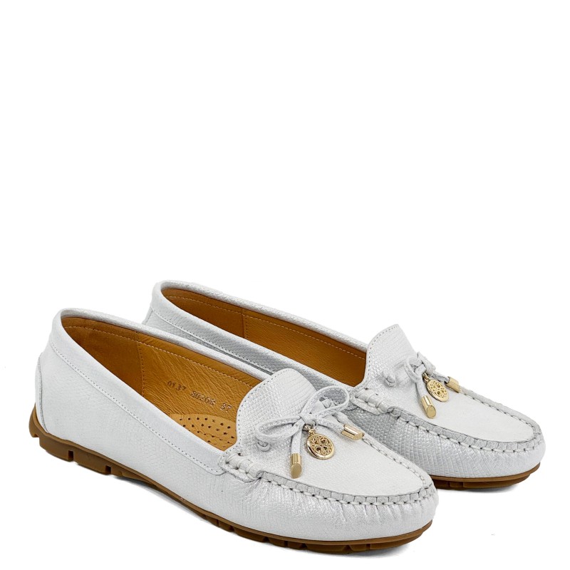 Srebrno -Białe mokasyny skóra naturalna Baldaccini 3